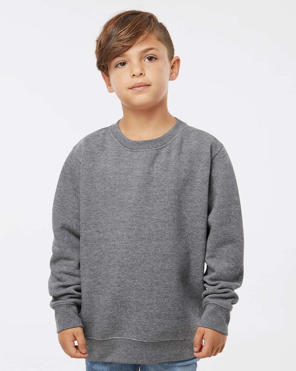 Youth Elevated Fleece Crewneck Sweatshirt - OnModelFront - B06638132 - Granite Heather