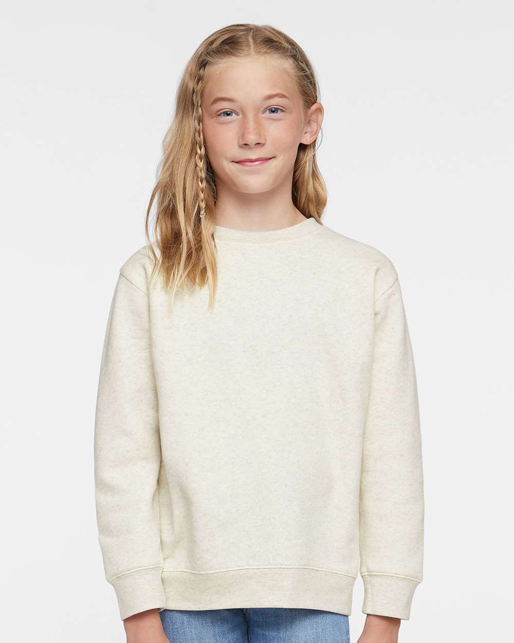 Youth Elevated Fleece Crewneck Sweatshirt - OnModelFront - B06638242 - Natural Heather