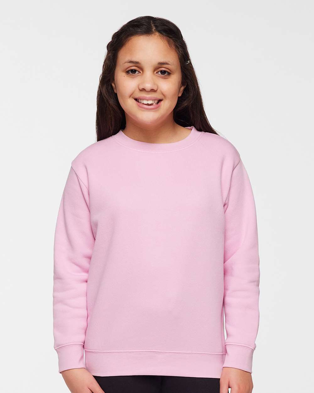 Youth Elevated Fleece Crewneck Sweatshirt - OnModelFront - B06638302 - Pink