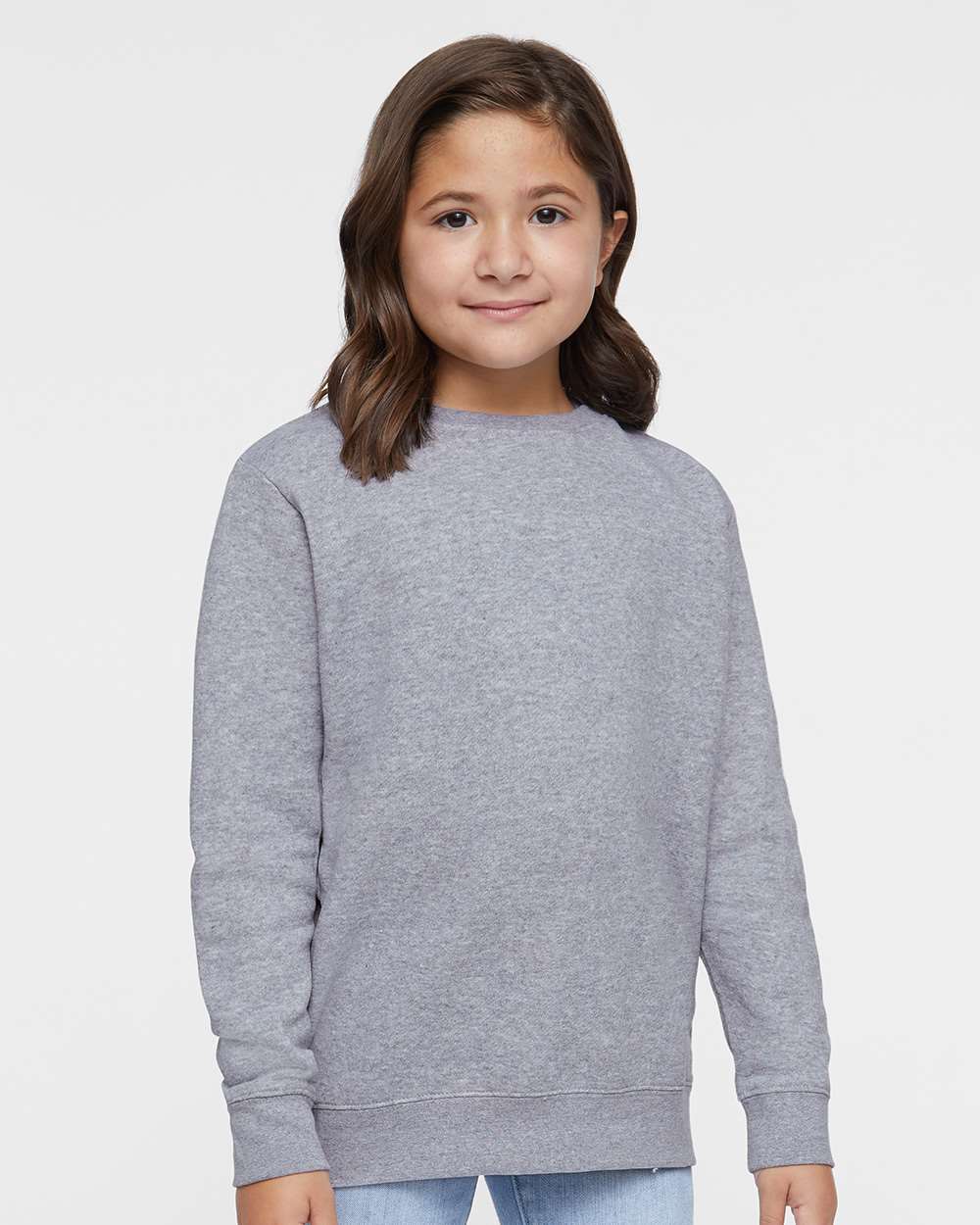Youth Elevated Fleece Crewneck Sweatshirt - OnModelFront - B06638582 - Heather