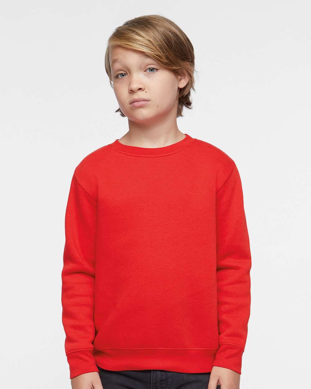 Youth Elevated Fleece Crewneck Sweatshirt - OnModelFront - B06638702 - Red