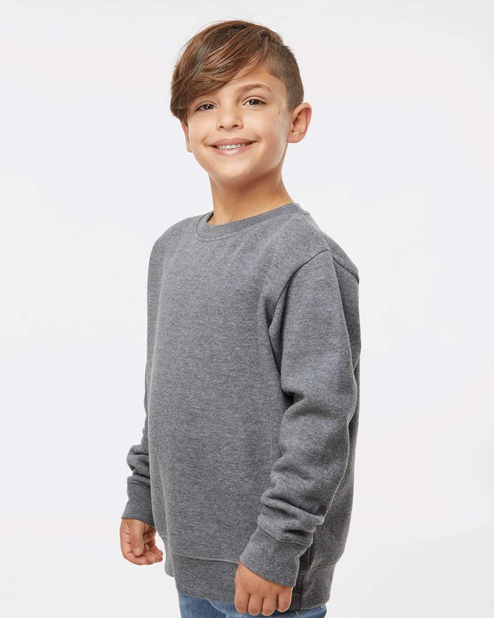 Youth Elevated Fleece Crewneck Sweatshirt - OnModelSide - B06638132 - Granite Heather
