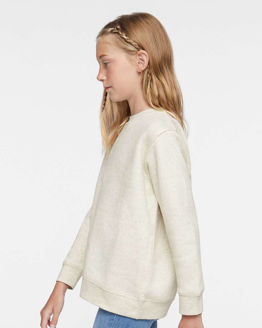 Youth Elevated Fleece Crewneck Sweatshirt - OnModelSide - B06638242 - Natural Heather