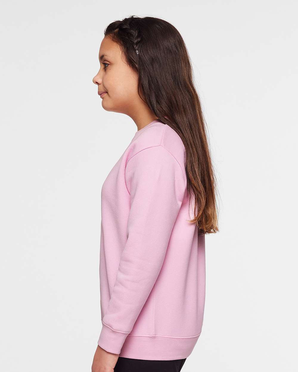 Youth Elevated Fleece Crewneck Sweatshirt - OnModelSide - B06638302 - Pink