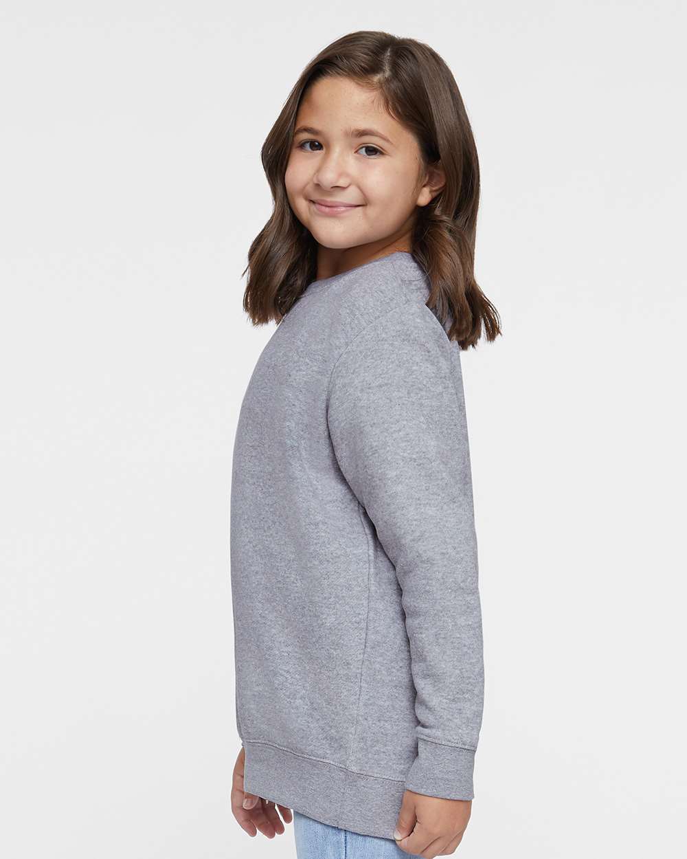 Youth Elevated Fleece Crewneck Sweatshirt - OnModelSide - B06638582 - Heather