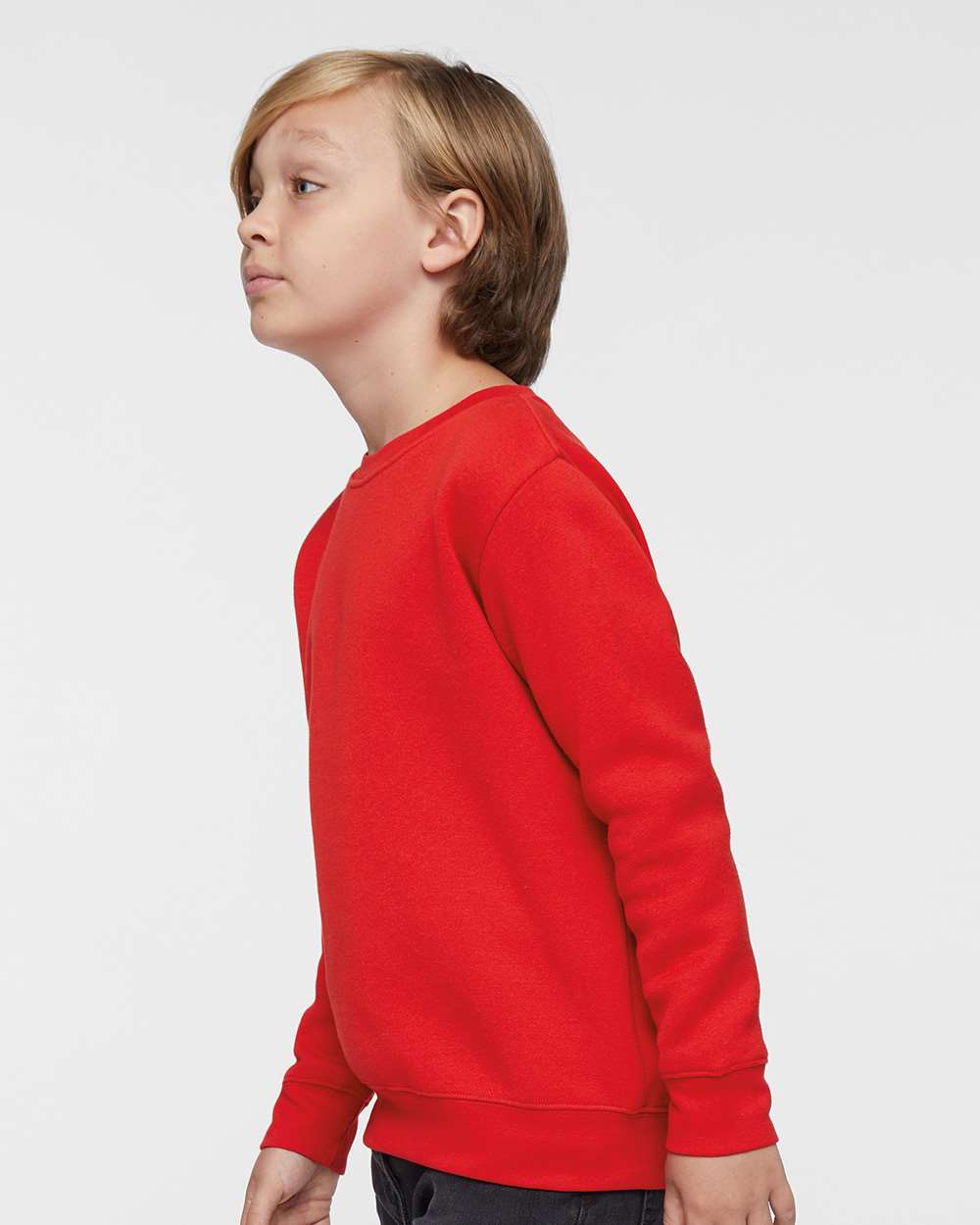 Youth Elevated Fleece Crewneck Sweatshirt - OnModelSide - B06638702 - Red