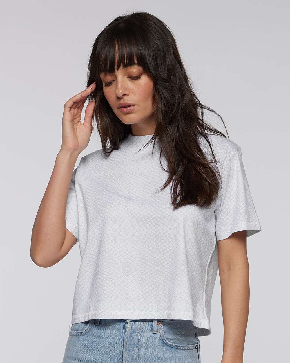 Women's Boxy Tee - OnModelFront - B06838023 - White Reptile