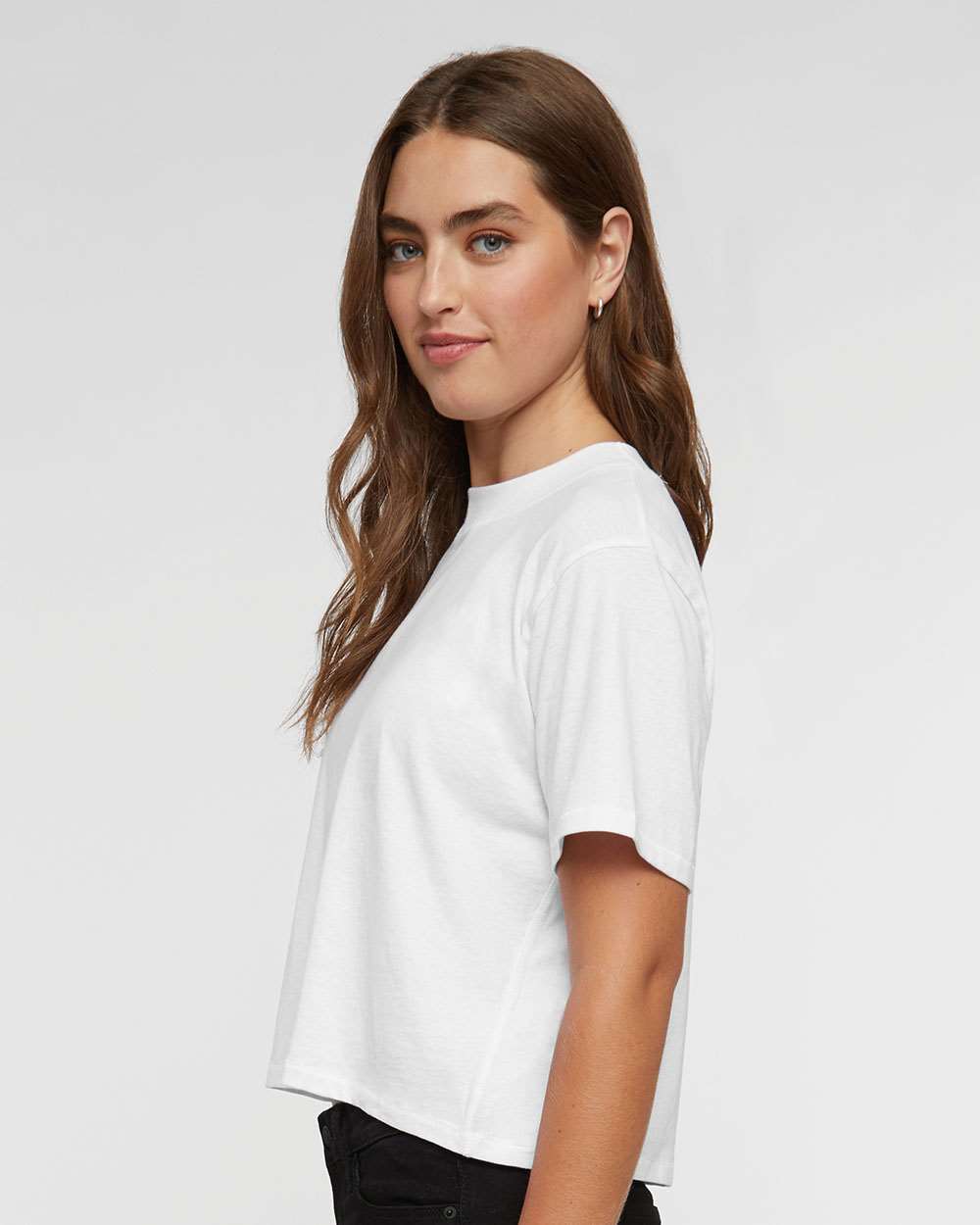 Women's Boxy Tee - OnModelSide - B06838013 - Blended White