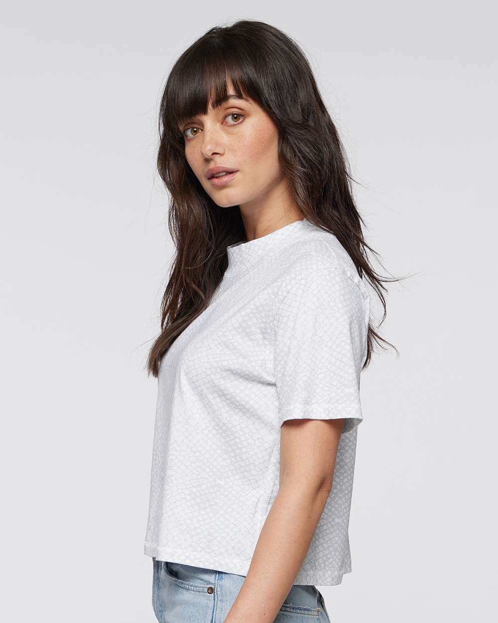 Women's Boxy Tee - OnModelSide - B06838023 - White Reptile