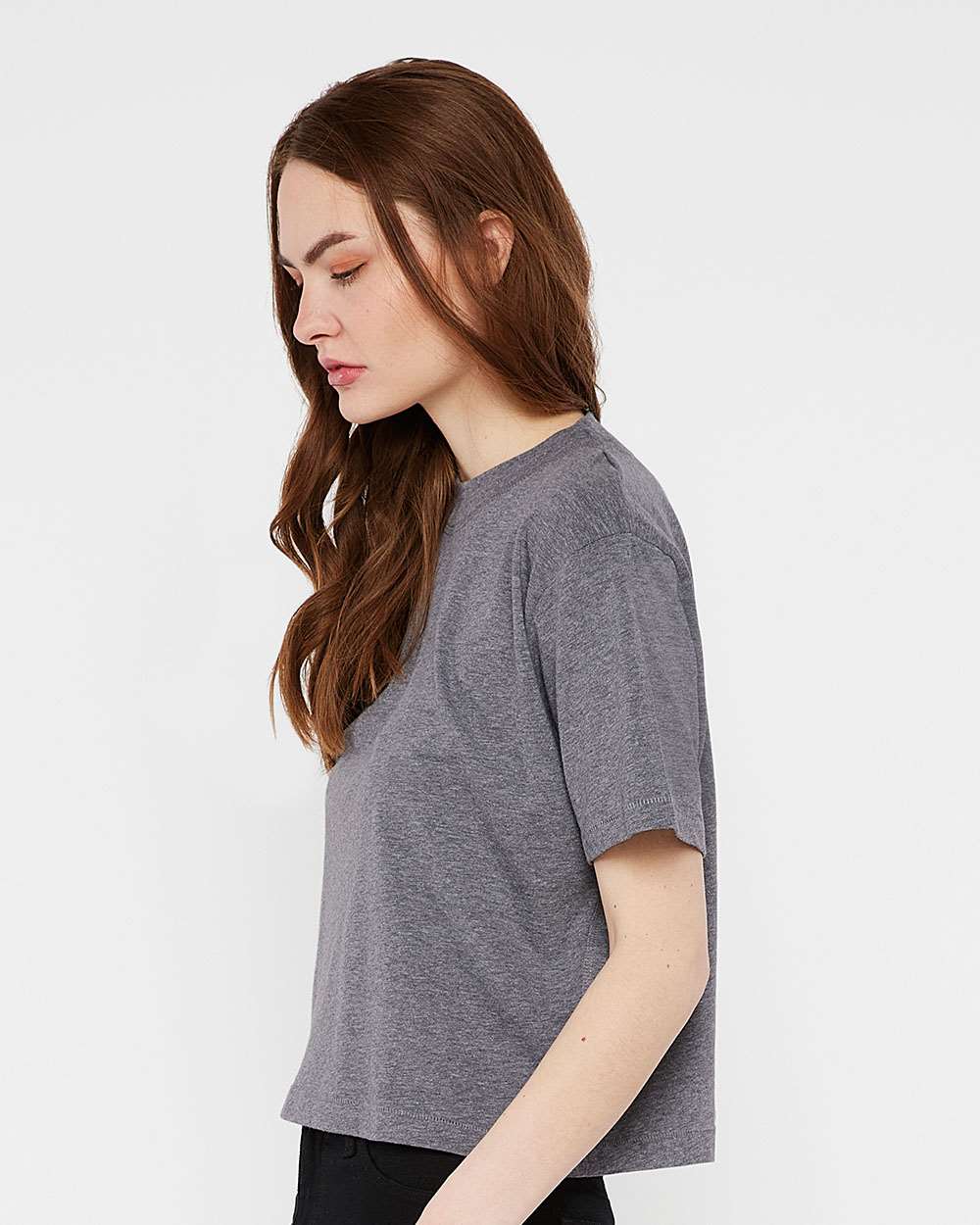 Women's Boxy Tee - OnModelSide - B06838133 - Granite Heather