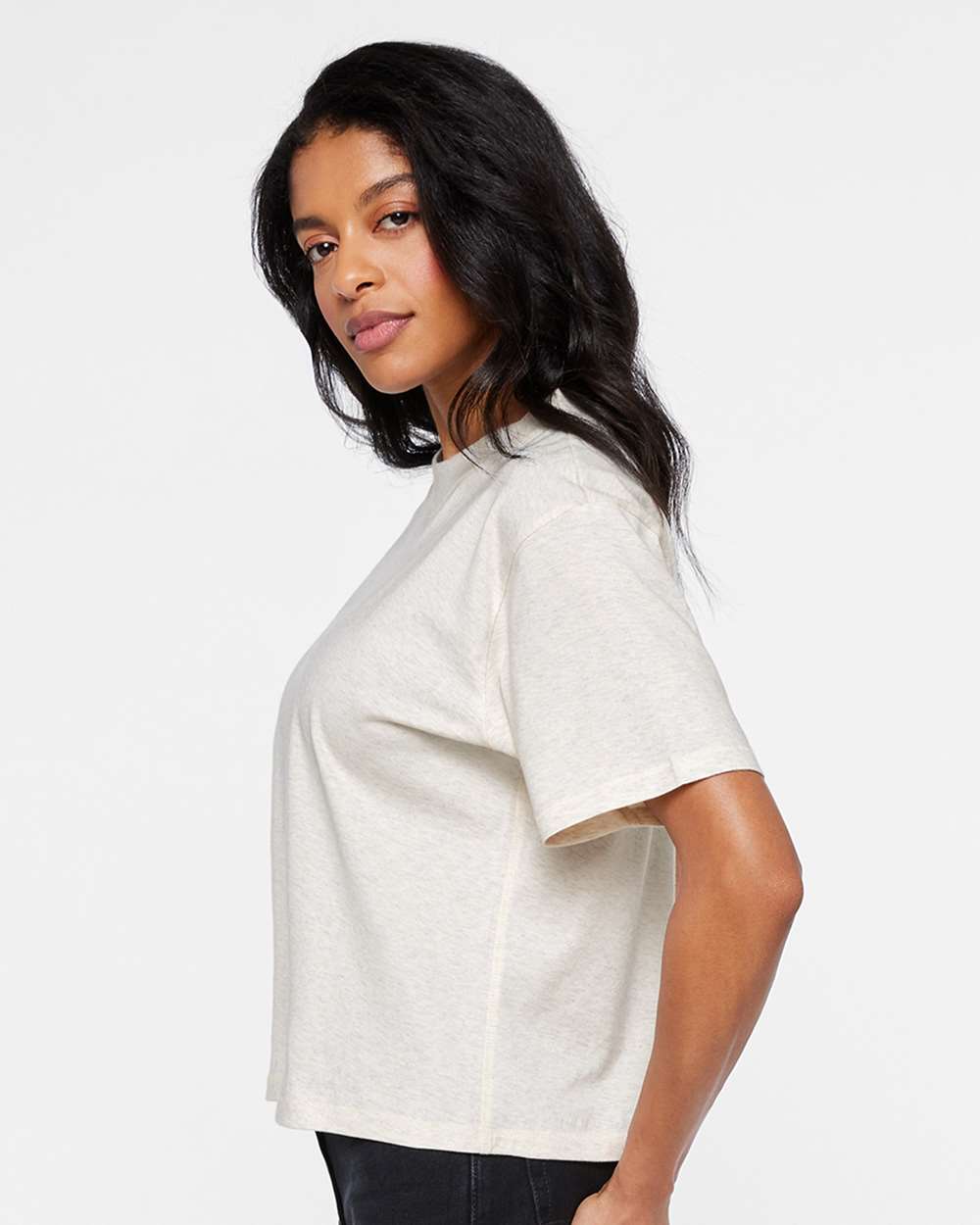 Women's Boxy Tee - OnModelSide - B06838243 - Natural Heather