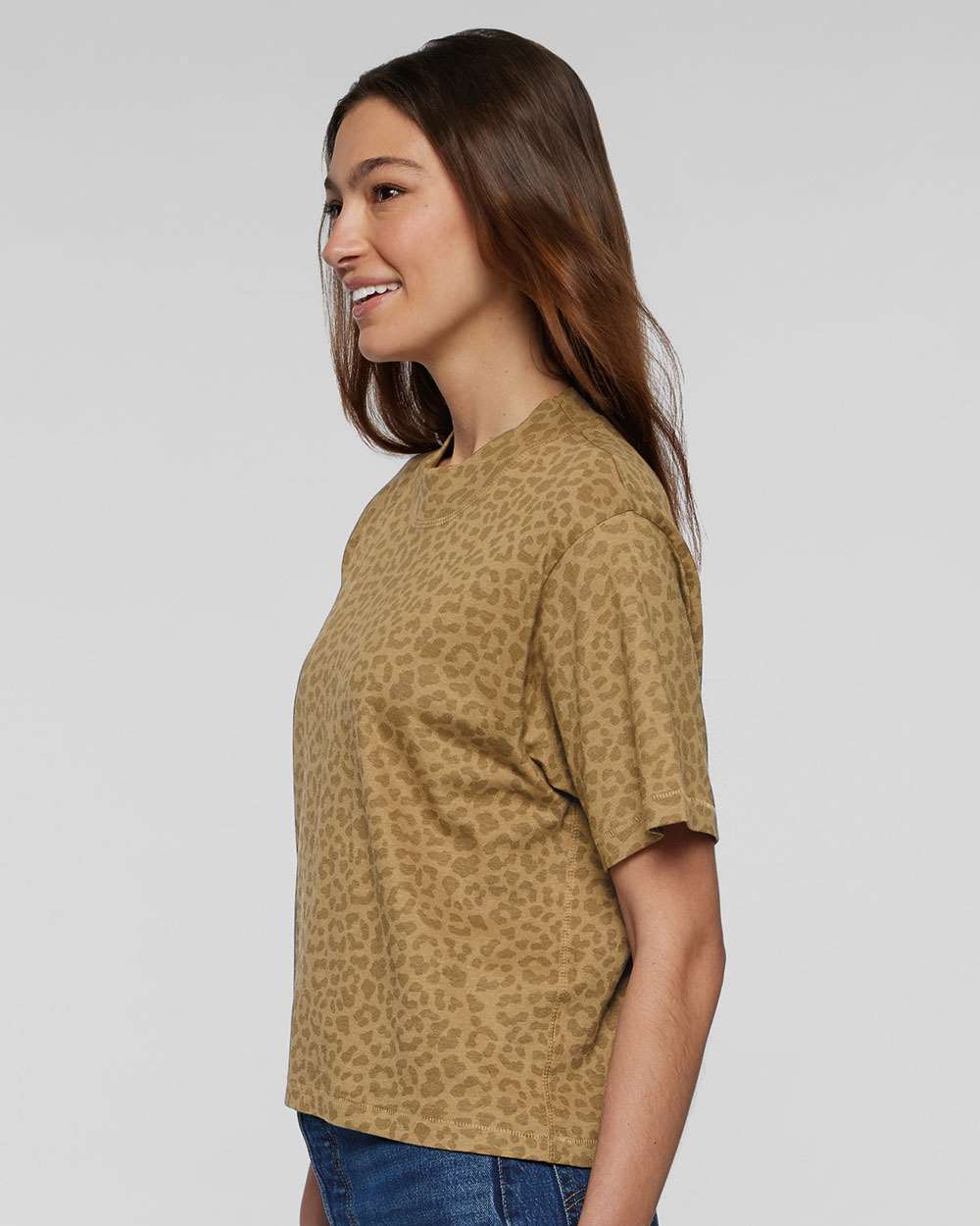 Women's Boxy Tee - OnModelSide - B06838553 - Brown Leopard