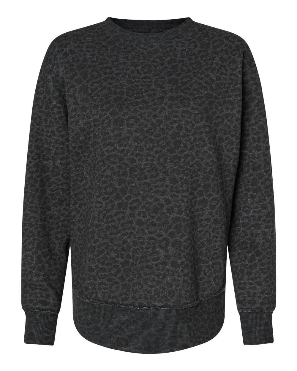 Women's Weekend Fleece Crewneck Sweatshirt - Front - B07038103 - Black Leopard