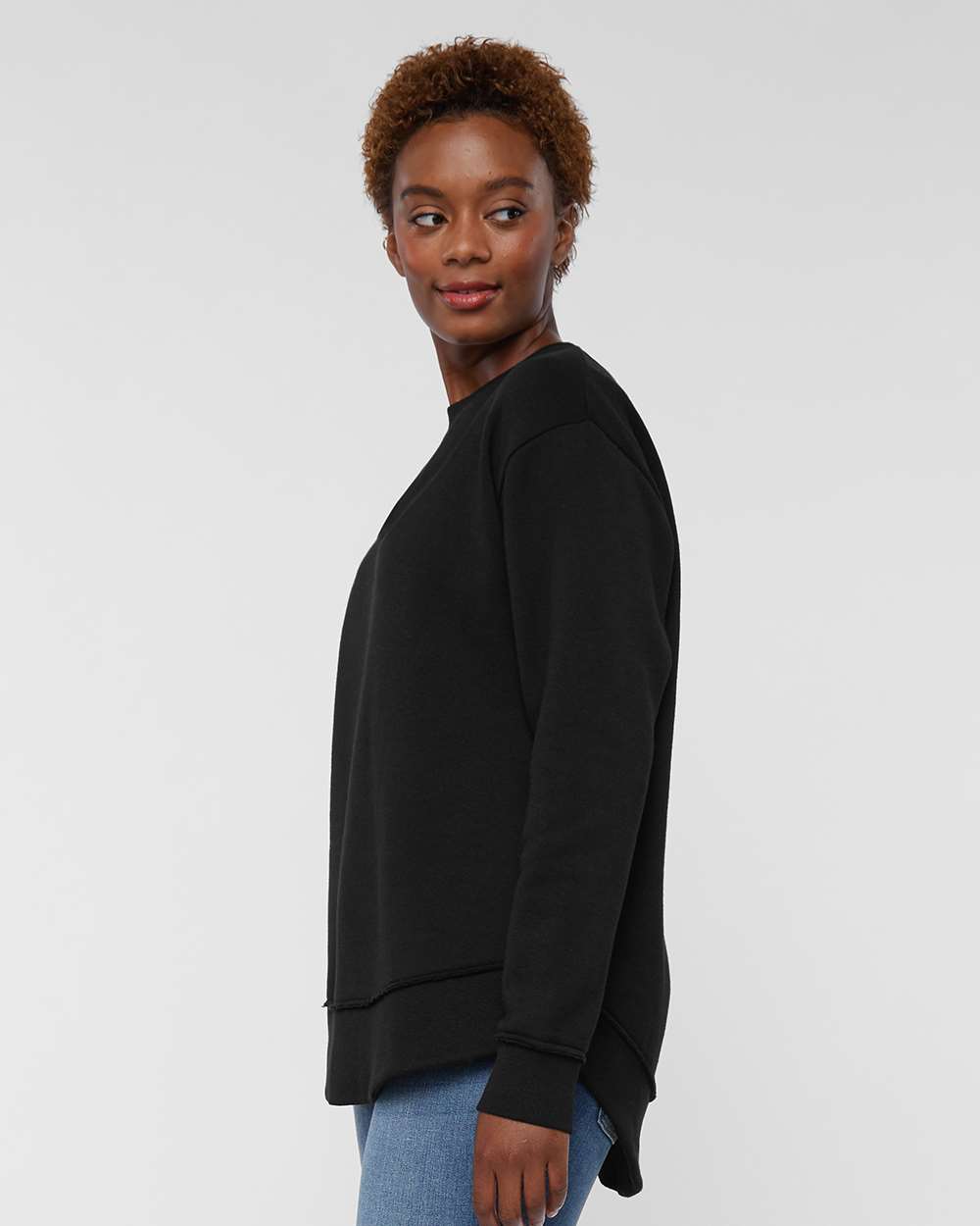 Women's Weekend Fleece Crewneck Sweatshirt - OnModelSide - B07038503 - Black