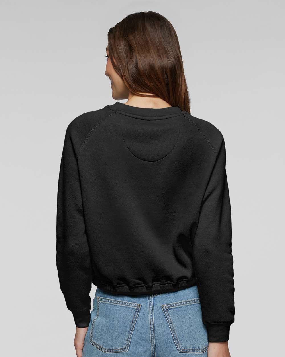 Women's Relaxed 3-End Boxy Fleece Crewneck Sweatshirt - OnModelBack - B07838503 - Black
