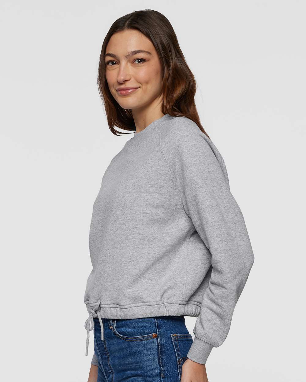 Women's Relaxed 3-End Boxy Fleece Crewneck Sweatshirt - OnModelSide - B07838093 - Heather