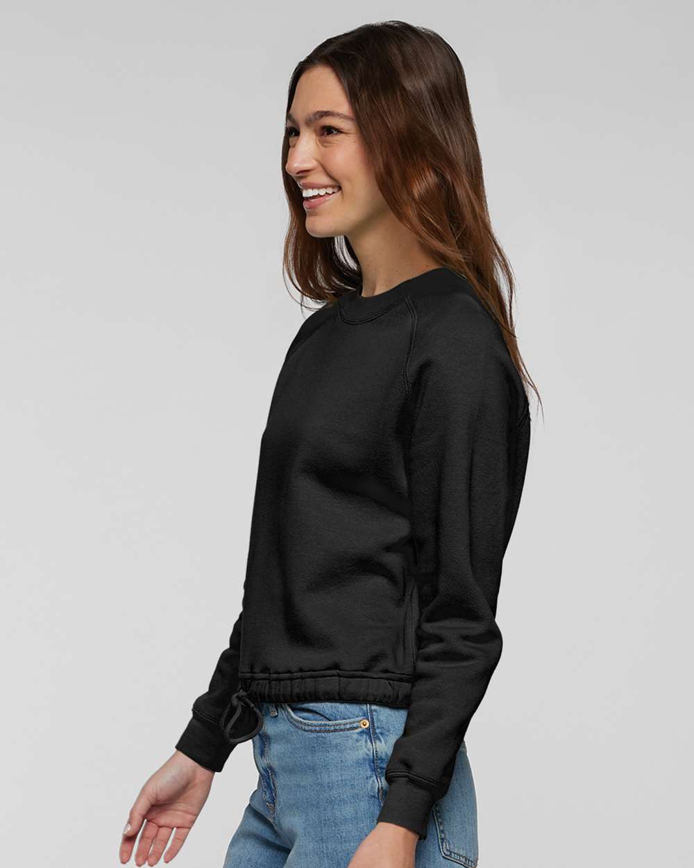 Women's Relaxed 3-End Boxy Fleece Crewneck Sweatshirt - OnModelSide - B07838503 - Black