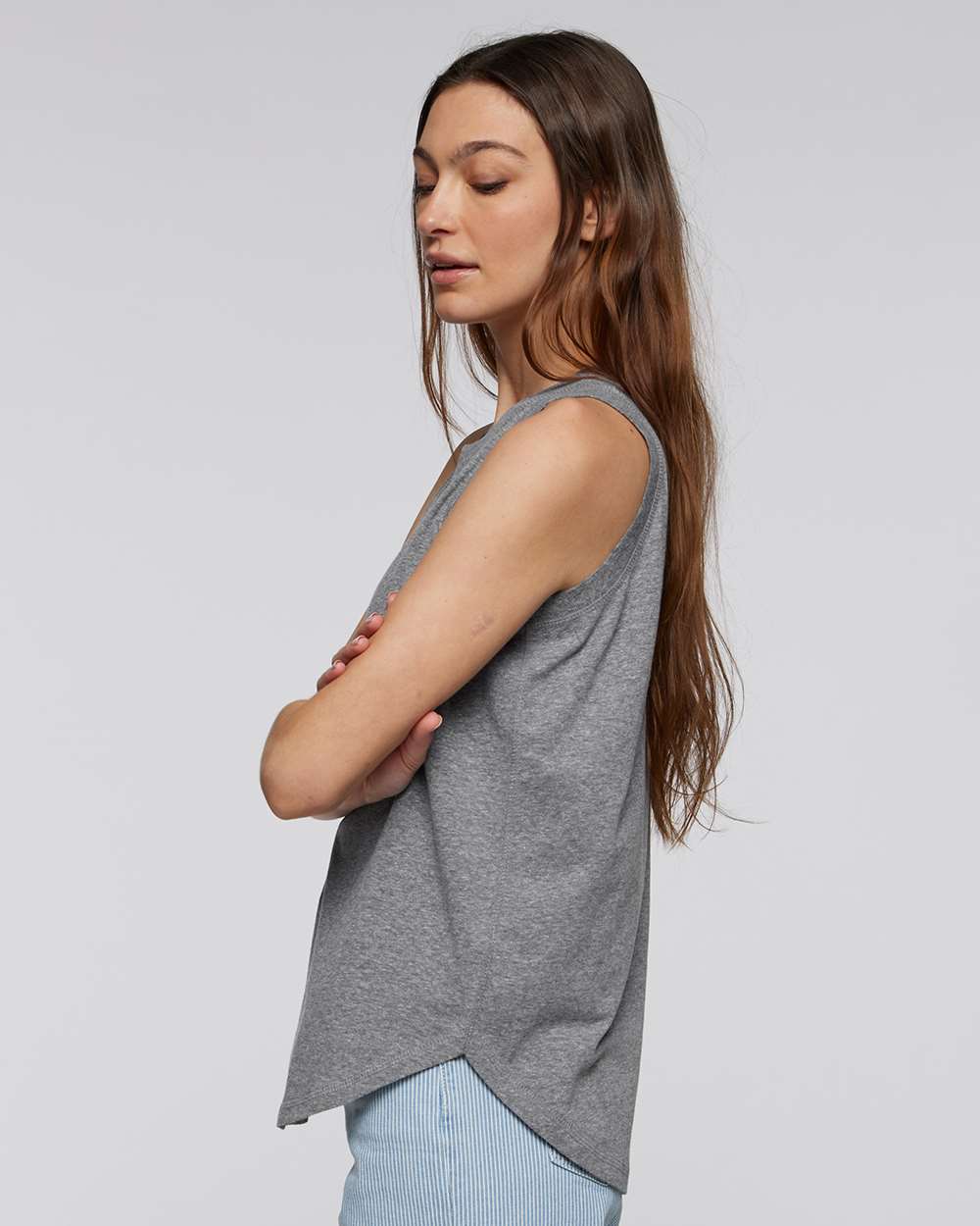Women's Relaxed Fine Jersey Tank - OnModelSide - B07938133 - Granite Heather