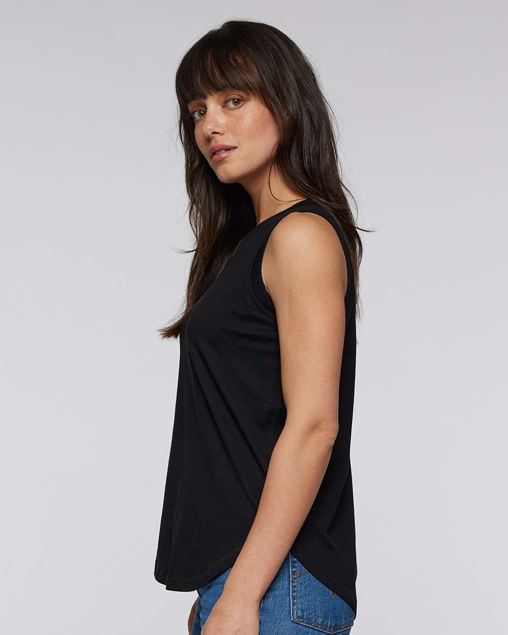 Women's Relaxed Fine Jersey Tank - OnModelSide - B07938503 - Black