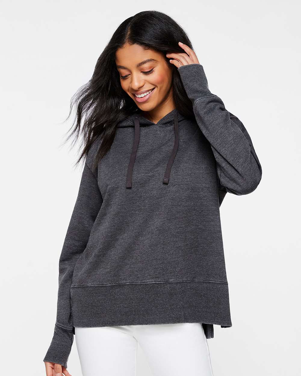 Women's Vintage Wash Hoodie Sweatshirt - OnModelFront - B09038503 - Washed Black