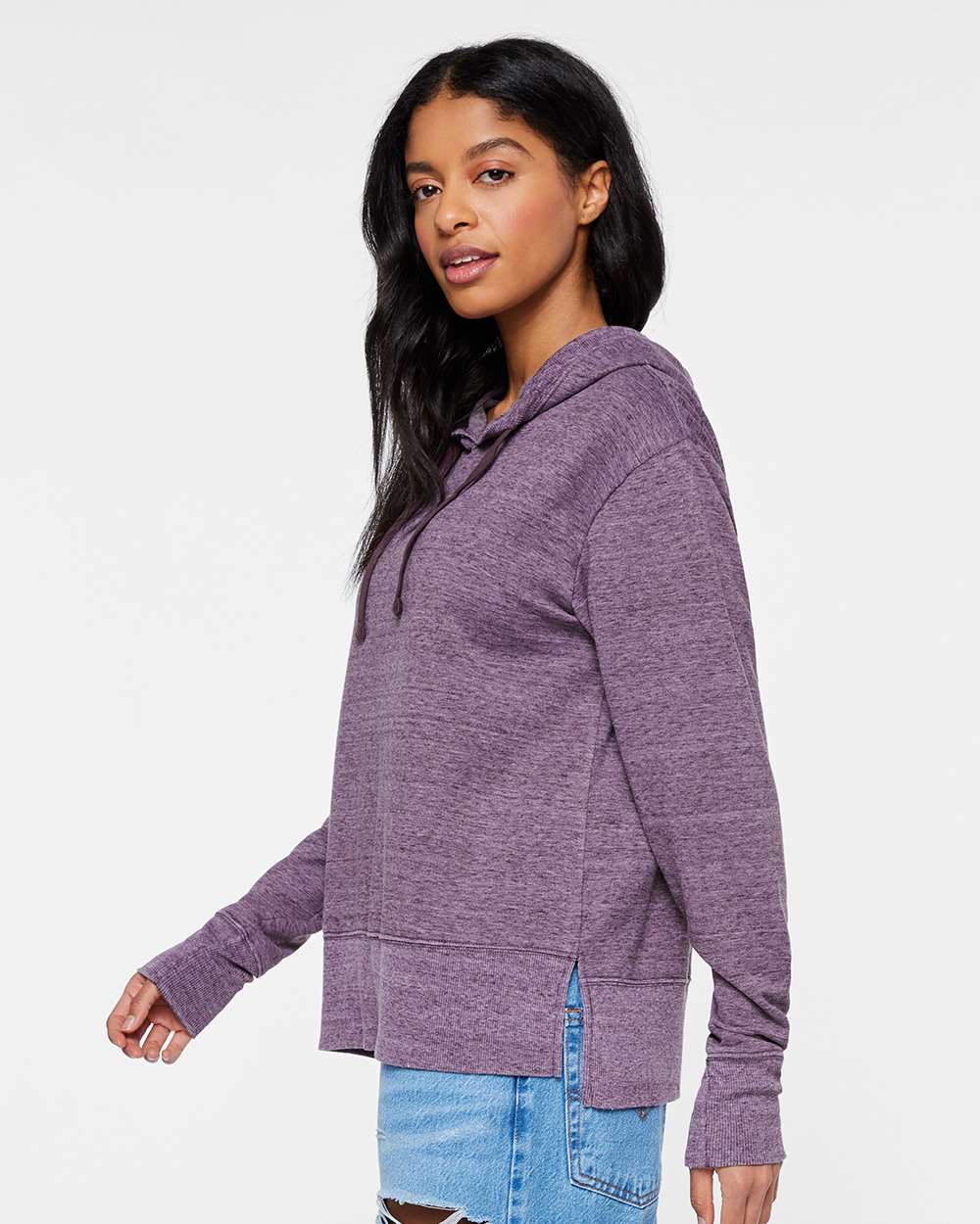 Women's Vintage Wash Hoodie Sweatshirt - OnModelSide - B09038043 - Weathered Plum
