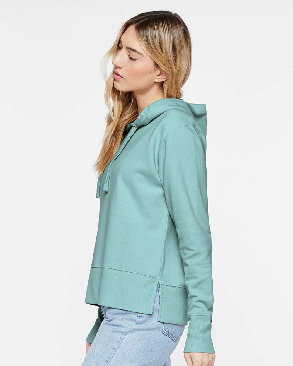 Women's Vintage Wash Hoodie Sweatshirt - OnModelSide - B09038813 - Washed Saltwater