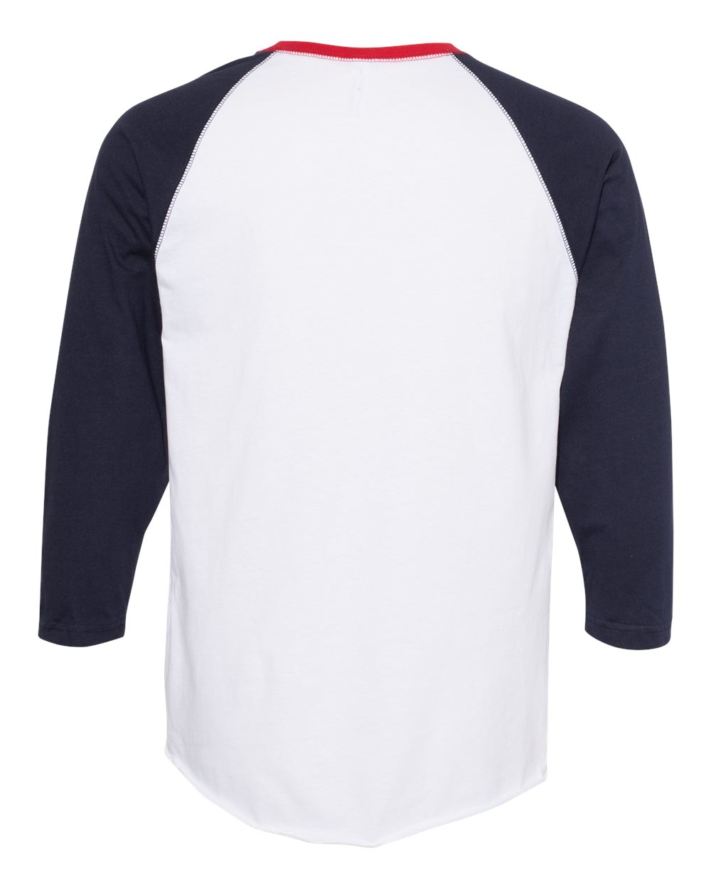Men's Baseball Fine Jersey Three-Quarter Sleeve Tee - Back - B04838033 - White/ Navy/ Red