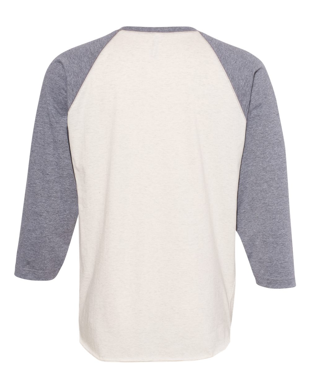 Men's Baseball Fine Jersey Three-Quarter Sleeve Tee - Back - B04838243 - Natural Heather/ Granite Heather