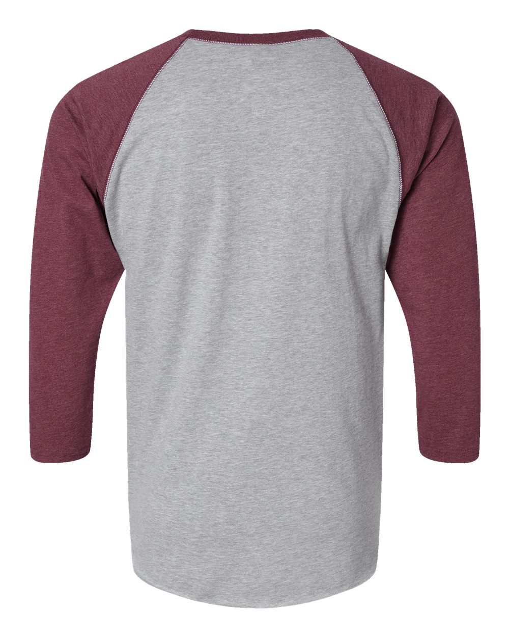 Men's Baseball Fine Jersey Three-Quarter Sleeve Tee - Back - B04838533 - Vintage Heather/ Vintage Burgundy