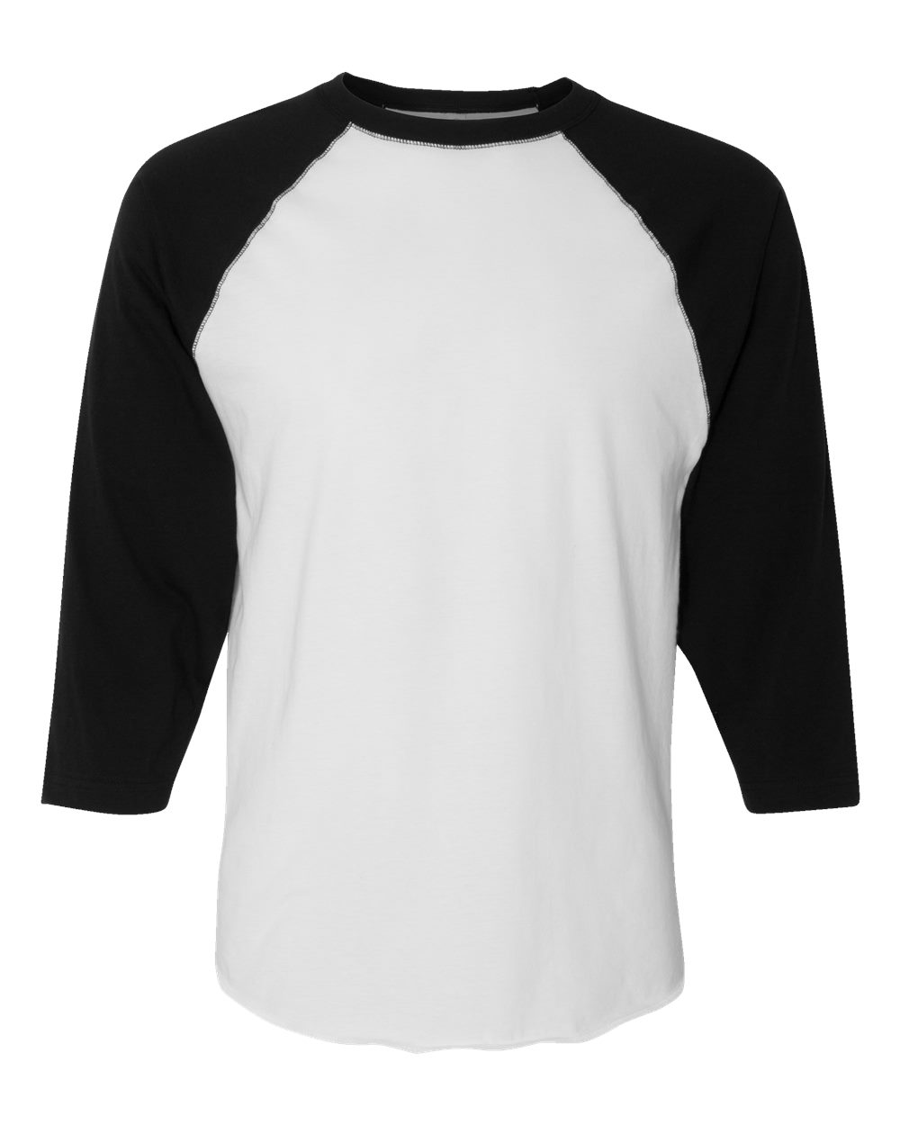 Men's Baseball Fine Jersey Three-Quarter Sleeve Tee - Front - B04838003 - White Solid/ Black
