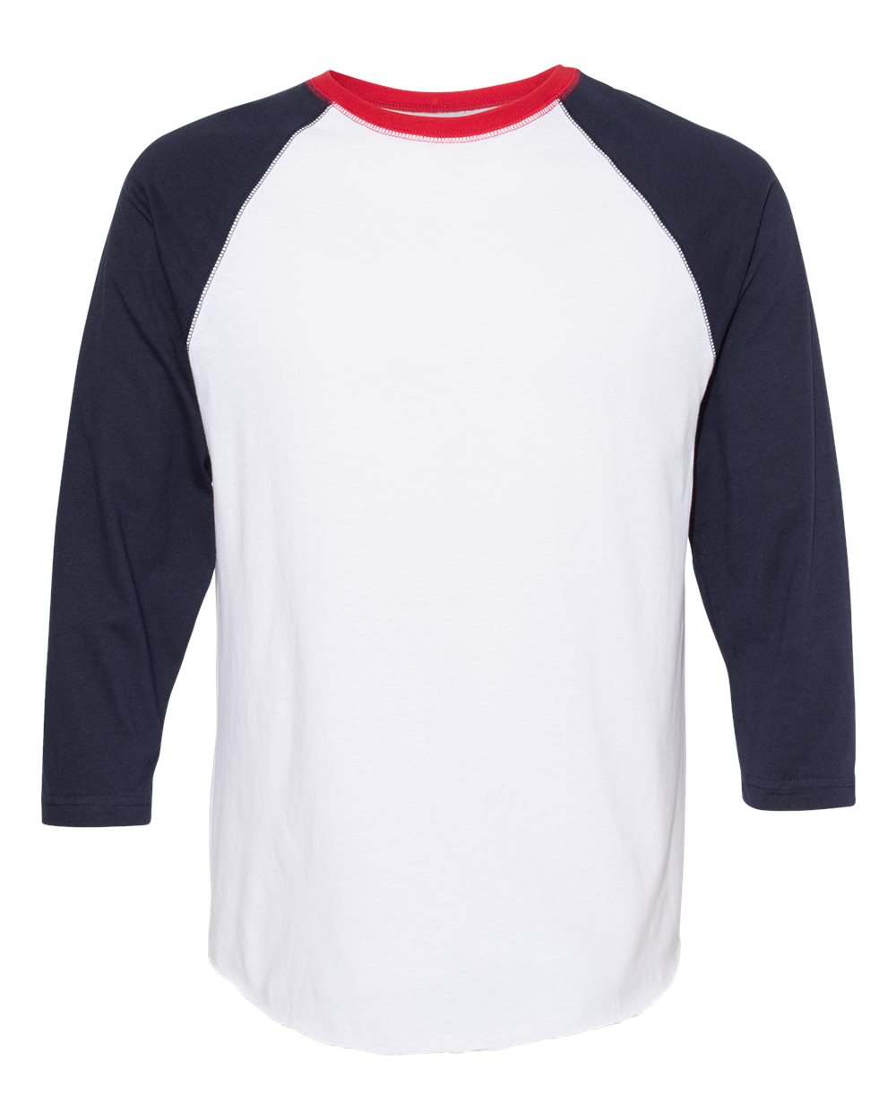 Men's Baseball Fine Jersey Three-Quarter Sleeve Tee - Front - B04838033 - White/ Navy/ Red