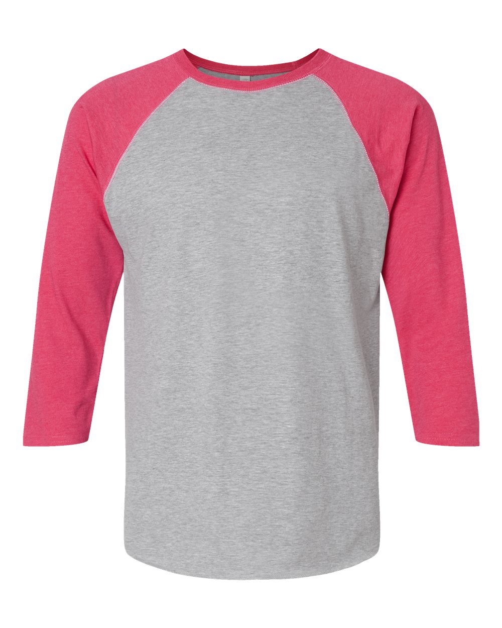 Men's Baseball Fine Jersey Three-Quarter Sleeve Tee - Front - B04838313 - Vintage Heather/ Vintage Hot Pink