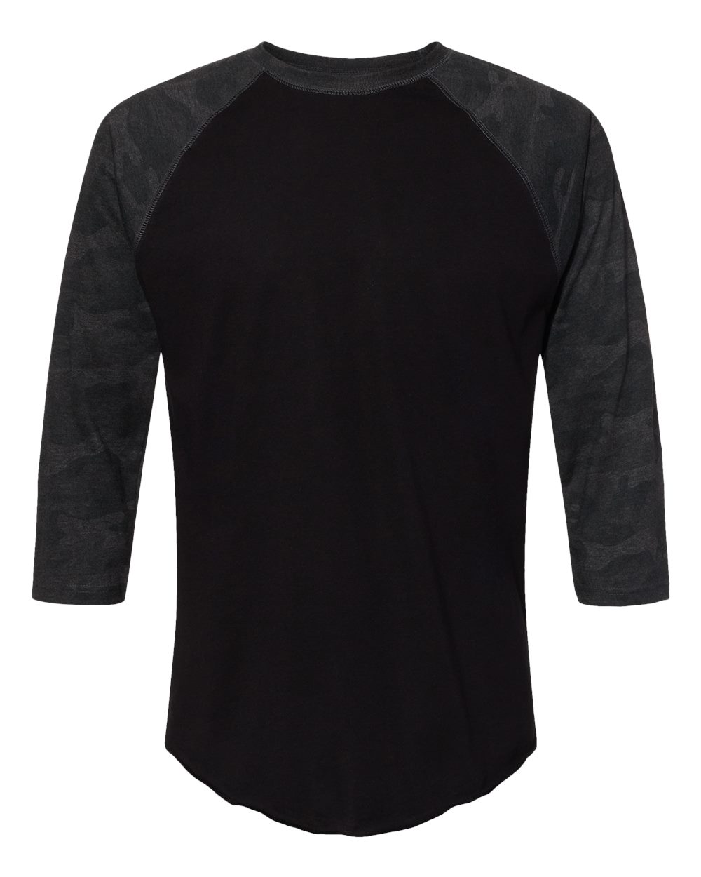 Men's Baseball Fine Jersey Three-Quarter Sleeve Tee - Front - B04838513 - Black/ Storm Camo