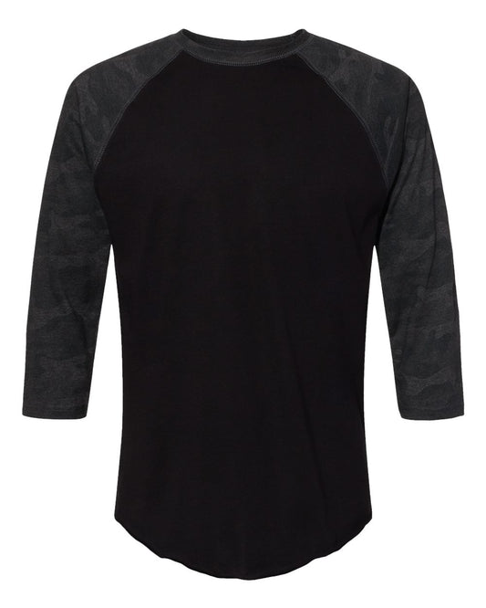Men's Baseball Fine Jersey Three-Quarter Sleeve Tee - Front - B04838513 - Black/ Storm Camo