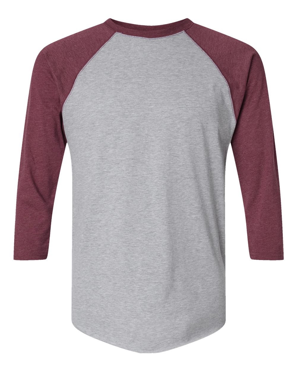 Men's Baseball Fine Jersey Three-Quarter Sleeve Tee - Front - B04838533 - Vintage Heather/ Vintage Burgundy