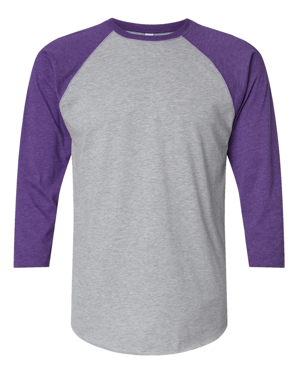 Men's Baseball Fine Jersey Three-Quarter Sleeve Tee - Front - B04838676 - Vintage Heather/ Vintage Purple