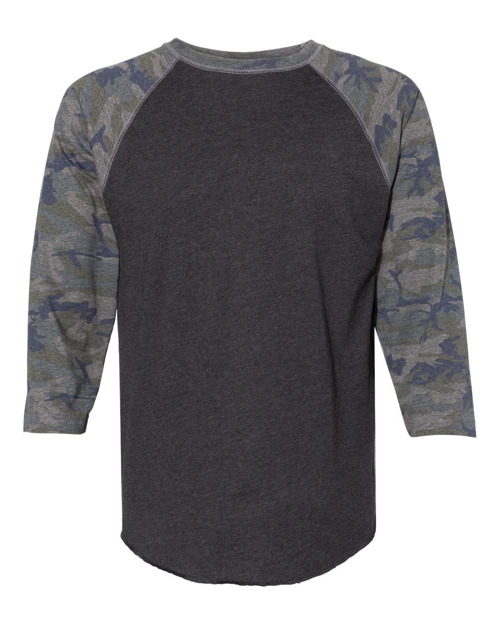 Men's Baseball Fine Jersey Three-Quarter Sleeve Tee - Front - B04838983 - Vintage Smoke/ Vintage Camo