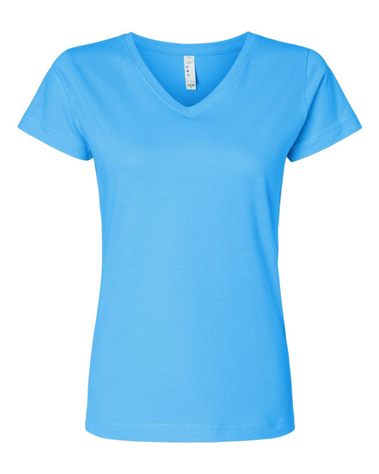 Women's Fine Jersey V-Neck Tee - Front - B80738052 - Aqua