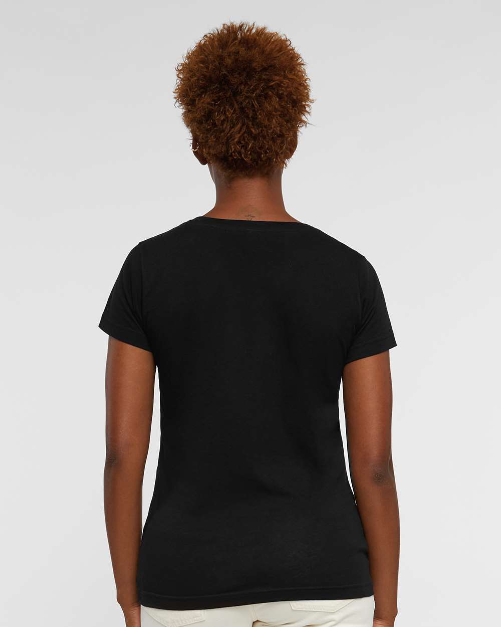 Women's Fine Jersey V-Neck Tee - OnModelBack - B80738502 - Black