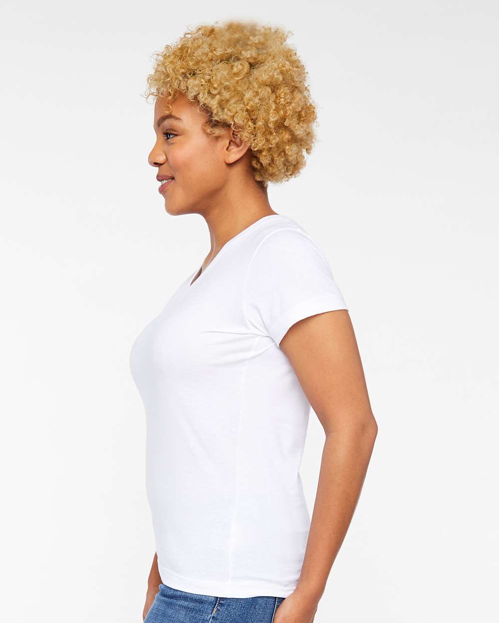 Women's Fine Jersey V-Neck Tee - OnModelSide - B80738002 - White
