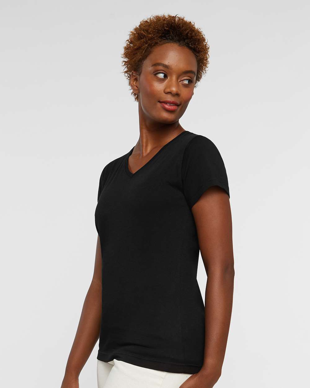 Women's Fine Jersey V-Neck Tee - OnModelSide - B80738502 - Black