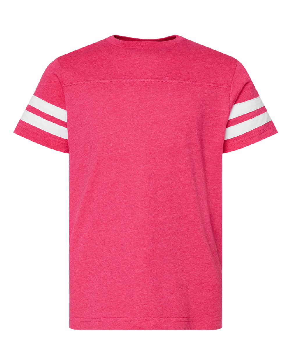 Youth Football Fine Jersey Tee - Front - B54038312 - Vintage Hot Pink/ White
