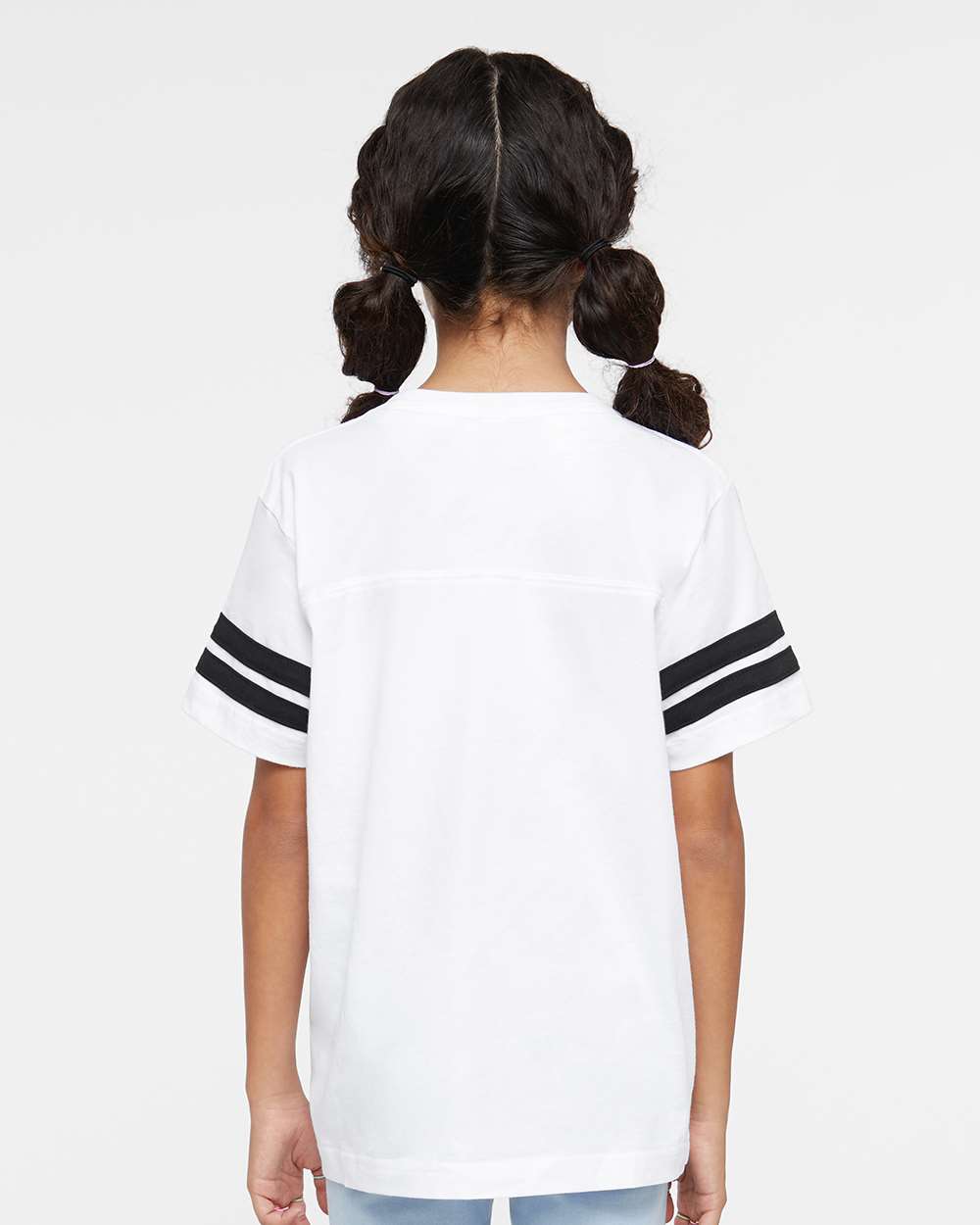 Youth Football Fine Jersey Tee - OnModelBack - B54038002 - White Solid/ Black
