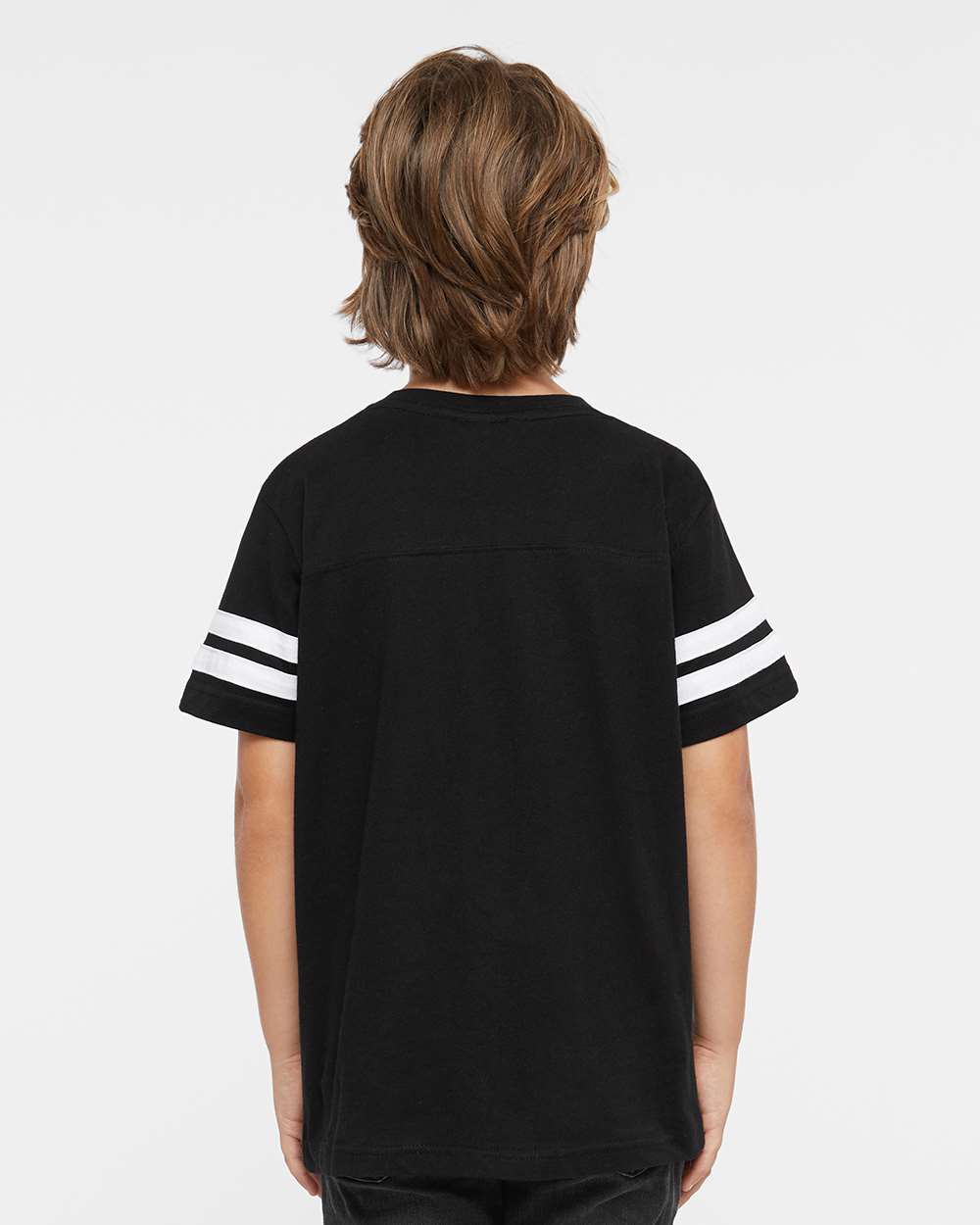 Youth Football Fine Jersey Tee - OnModelBack - B54038502 - Black Solid/ White