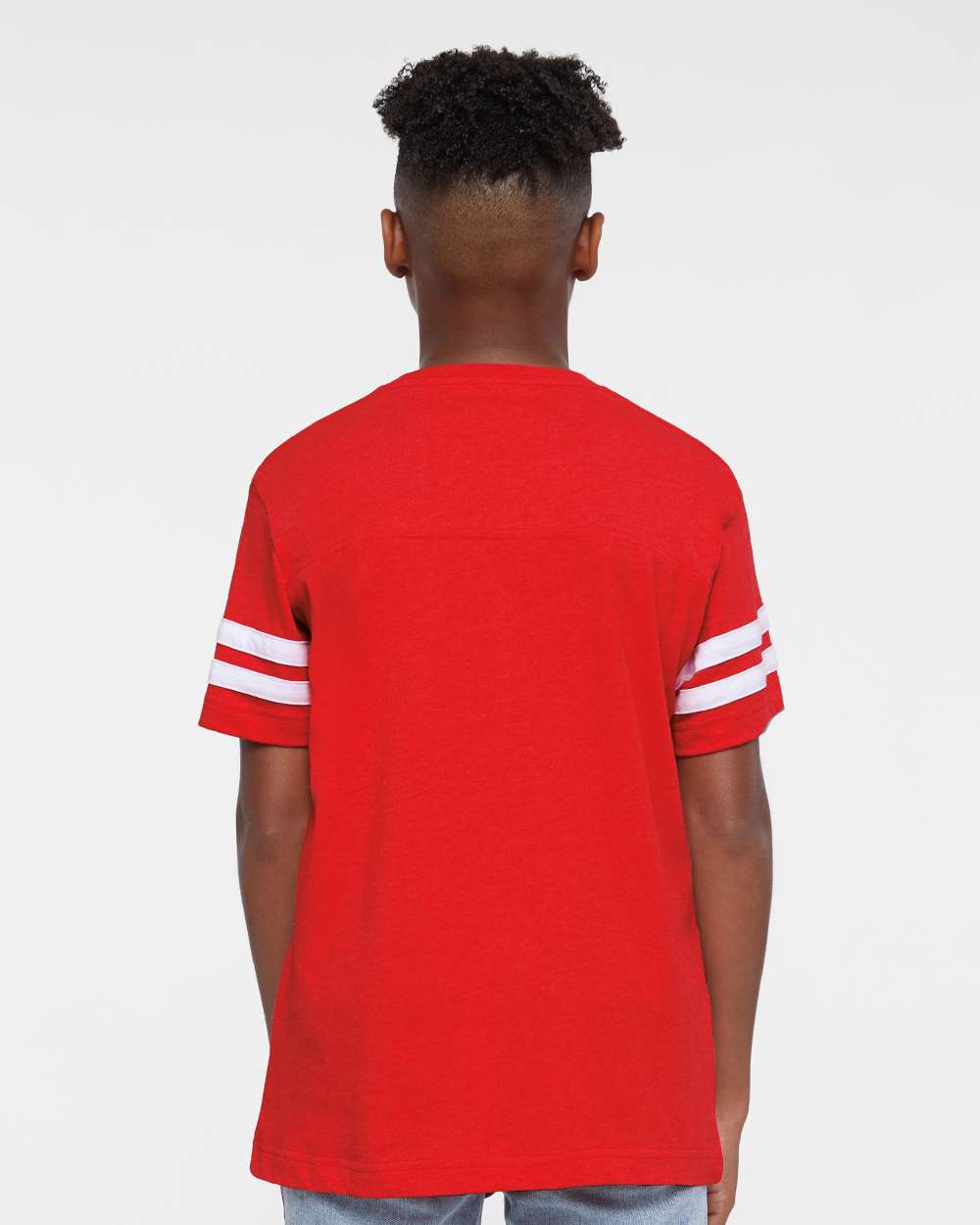 Youth Football Fine Jersey Tee - OnModelBack - B54038702 - Vintage Red/ White