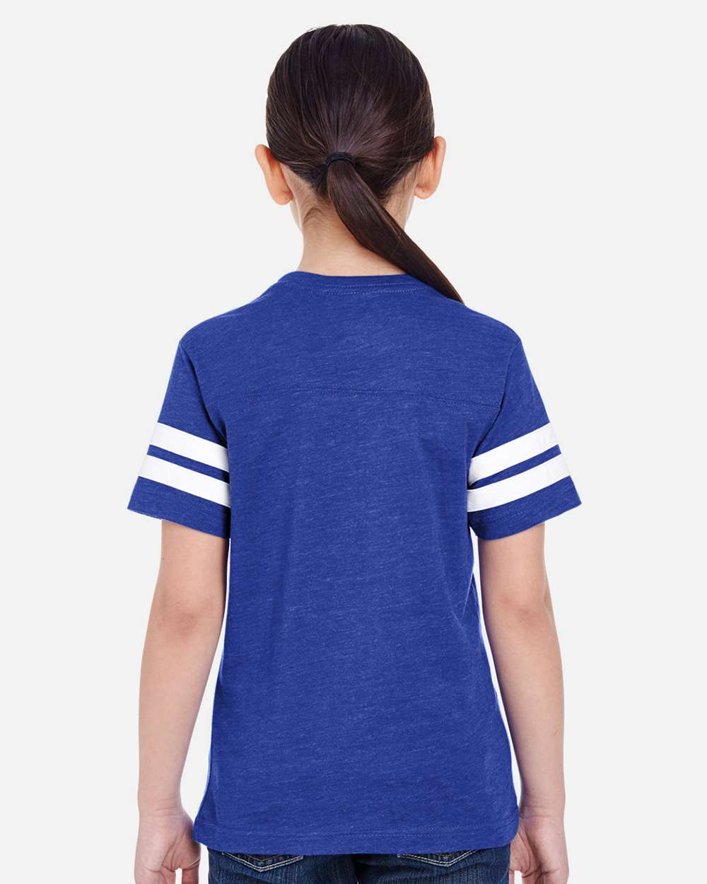 Youth Football Fine Jersey Tee - OnModelBack - B54038752 - Vintage Royal/ White