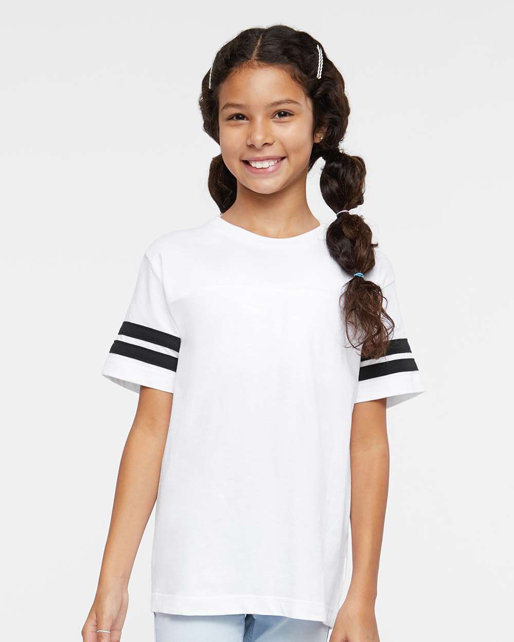 Youth Football Fine Jersey Tee - OnModelFront - B54038002 - White Solid/ Black