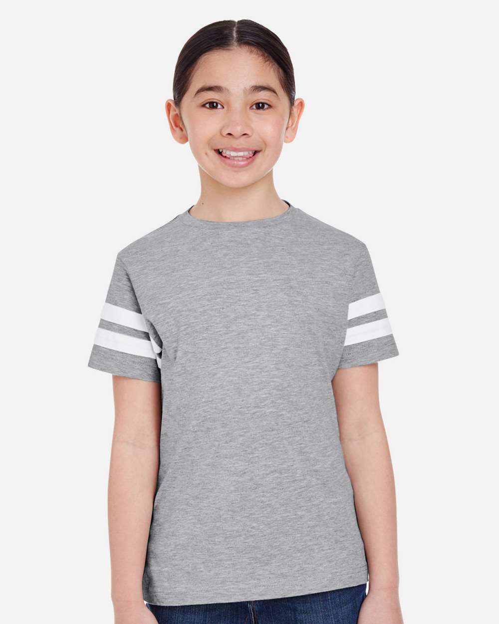 Youth Football Fine Jersey Tee - OnModelFront - B54038582 - Vintage Heather/ White