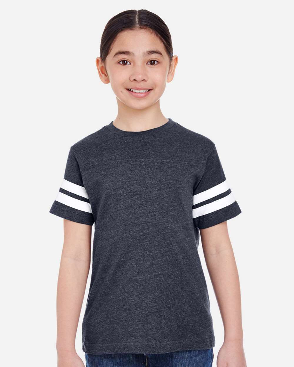 Youth Football Fine Jersey Tee - OnModelFront - B54038655 - Vintage Navy/ White