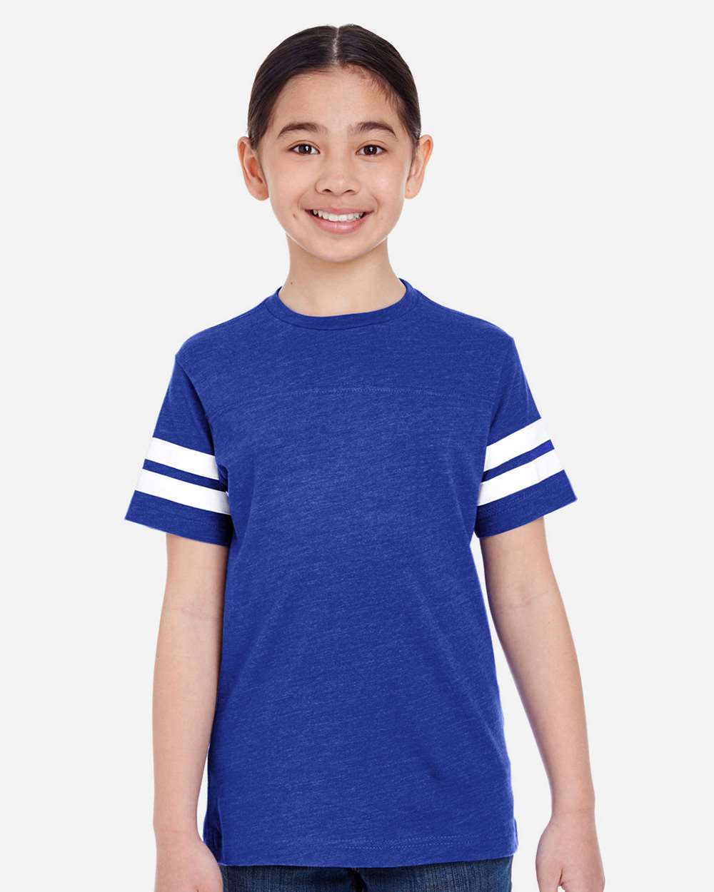 Youth Football Fine Jersey Tee - OnModelFront - B54038752 - Vintage Royal/ White